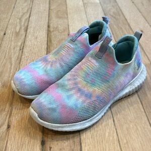 Skechers Stretch Fit Size 2 Slip On Pastel Rainbow Sneakers.